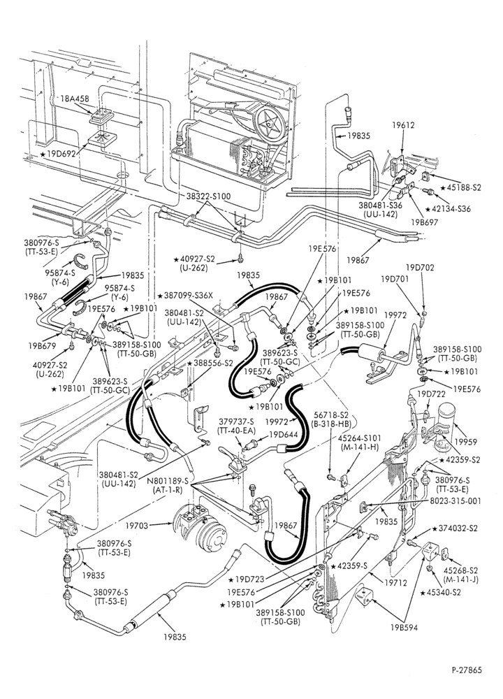 AC HOSES & TUBES-6 cyl. - 4.9L - w/aux. A/C - w/aux. heat-E