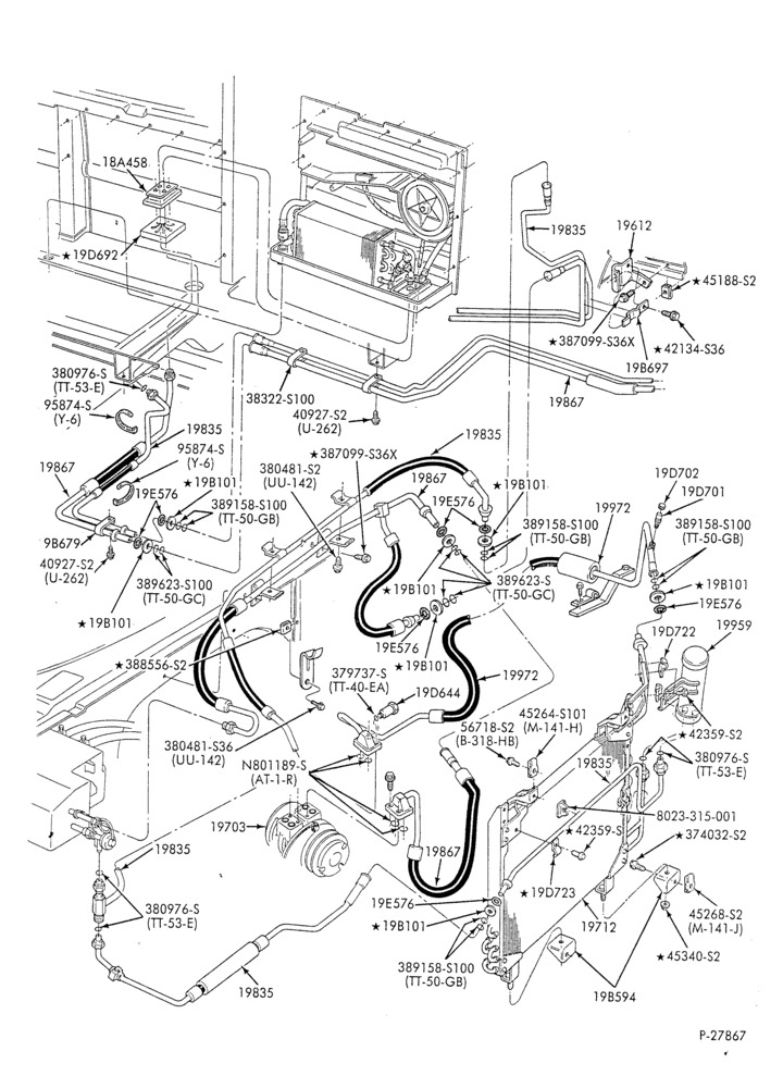 AC HOSES & TUBES-8 cyl. - 5.0L - w/aux. A/C-E