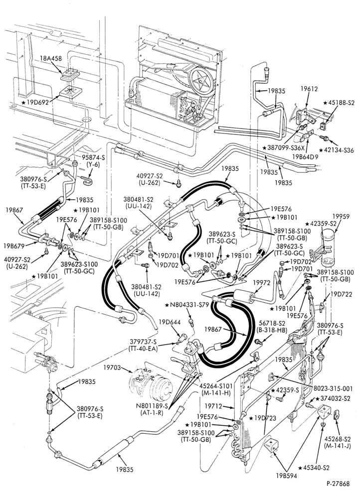 AC HOSES & TUBES-8 cyl. - 5.0L - w/aux. A/C - w/aux. heat-E