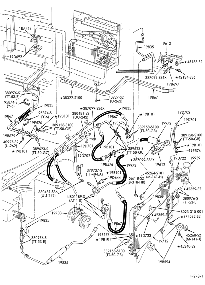 AC HOSES & TUBES-8 cyl. - 5.8L - w/aux. A/C - w/aux. heat-E