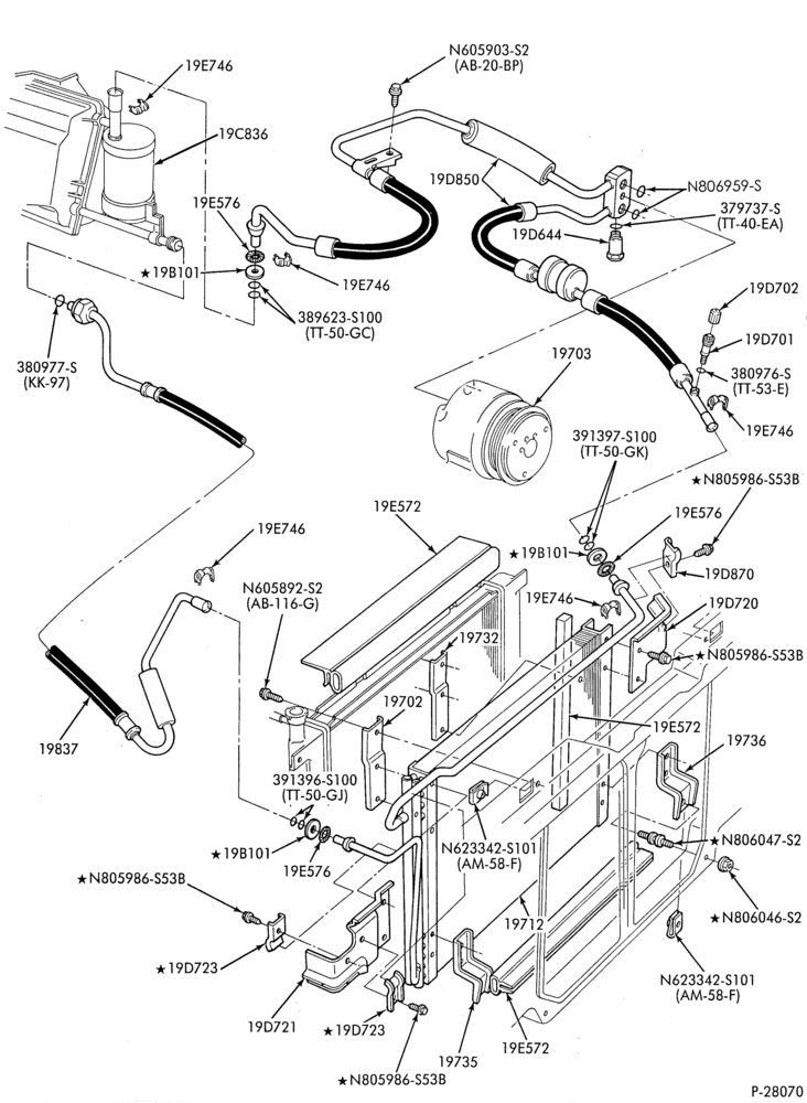 AIR CONDITIONING-Condenser & hoses - integral - 6 cyl. 4.0L-B