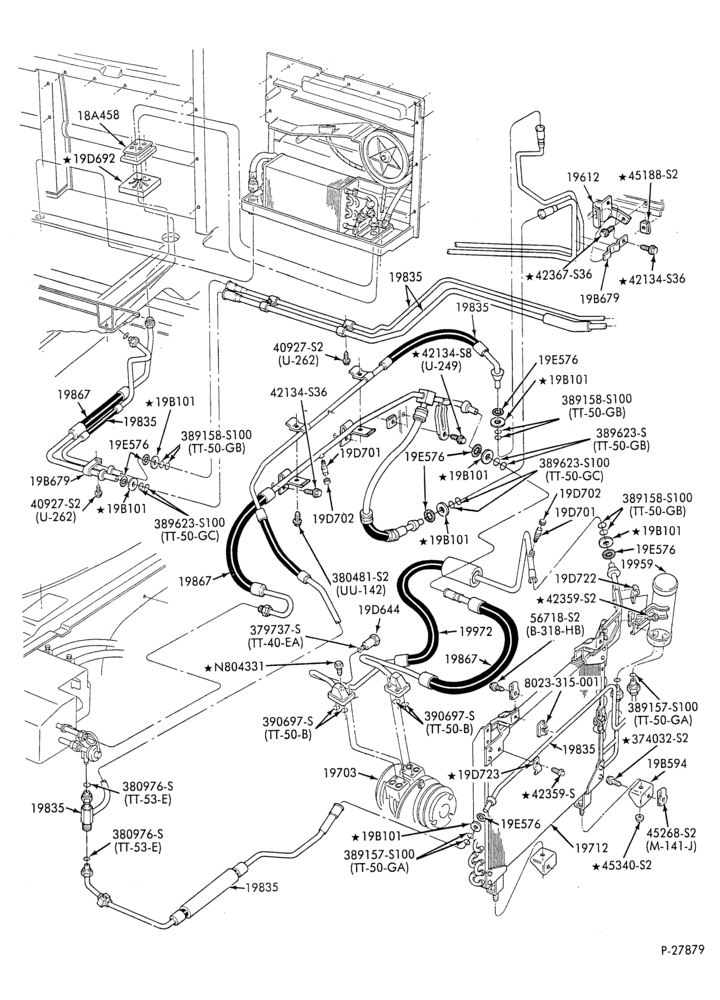 AC HOSES & TUBES-6 cyl. - 4.9L - w/aux. A/C-E