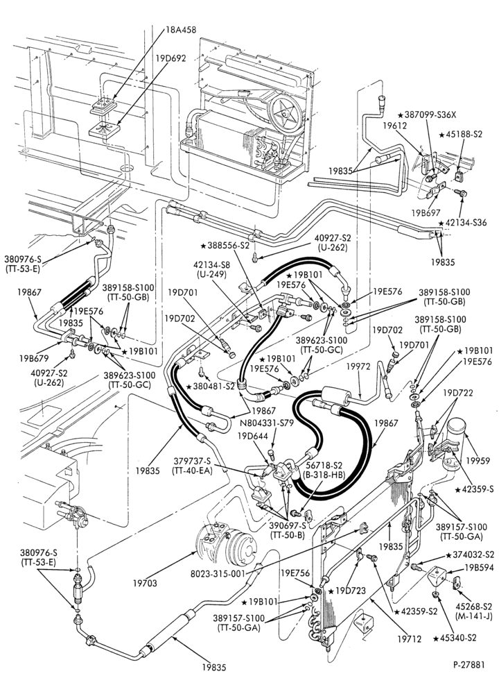 AC HOSES & TUBES-8 cyl. - 5.0L - w/aux. A/C-E