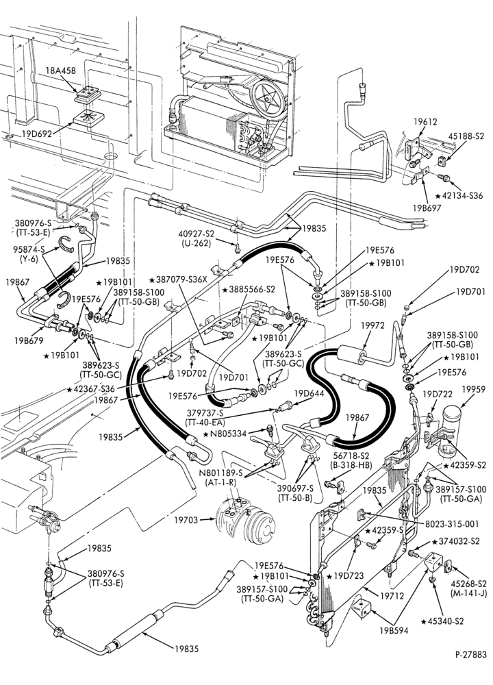 AC HOSES & TUBES-8 cyl. - 5.8L - w/aux. A/C-E