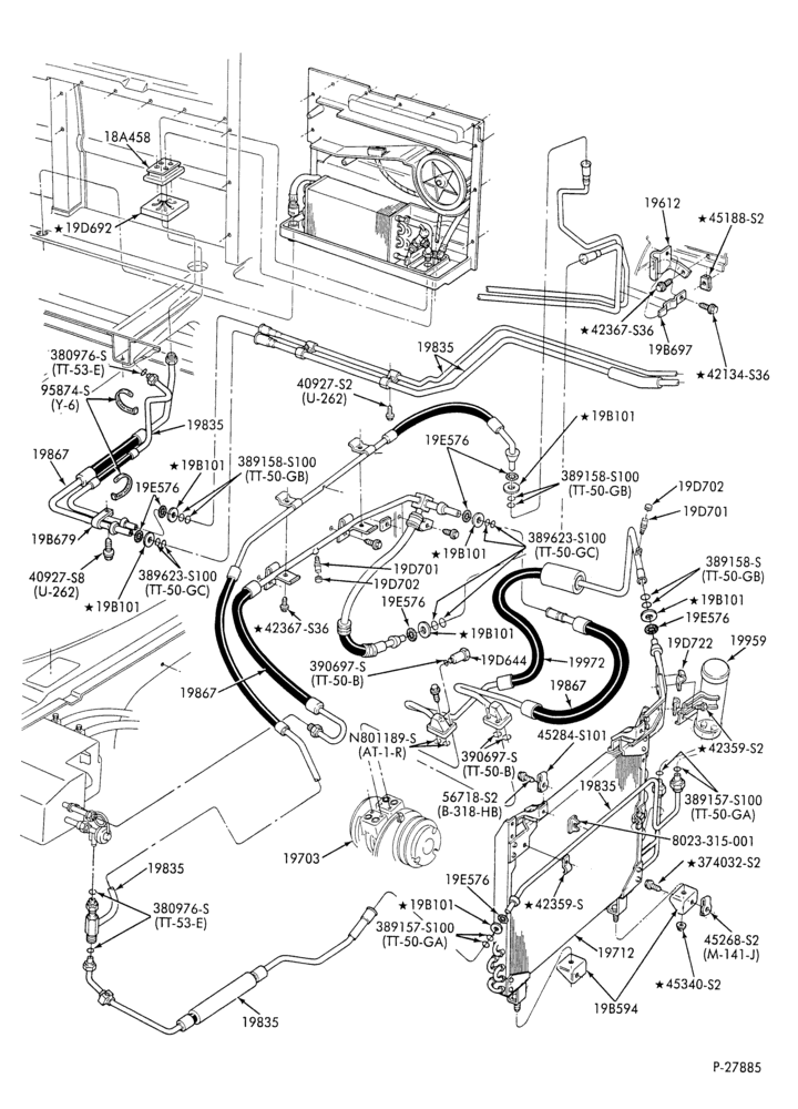 AC HOSES & TUBES-8 cyl. - 6.9L - w/aux. A/C-E