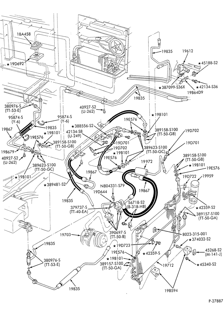 AC HOSES & TUBES-8 cyl. - 7.5L - w/aux. A/C-E