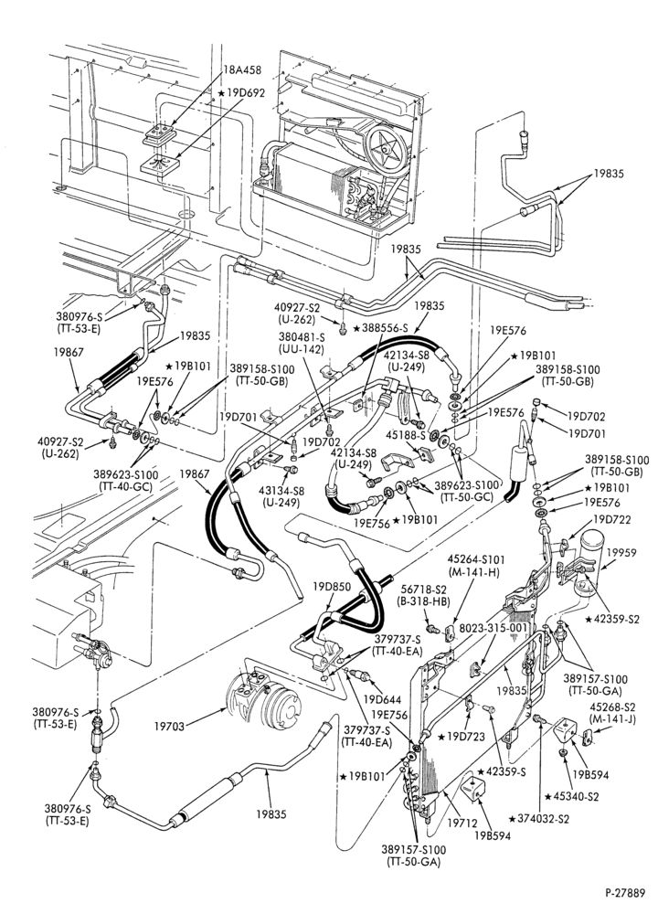 AC HOSES & TUBES-6 cyl. - 4.9L - w/aux. A/C-E