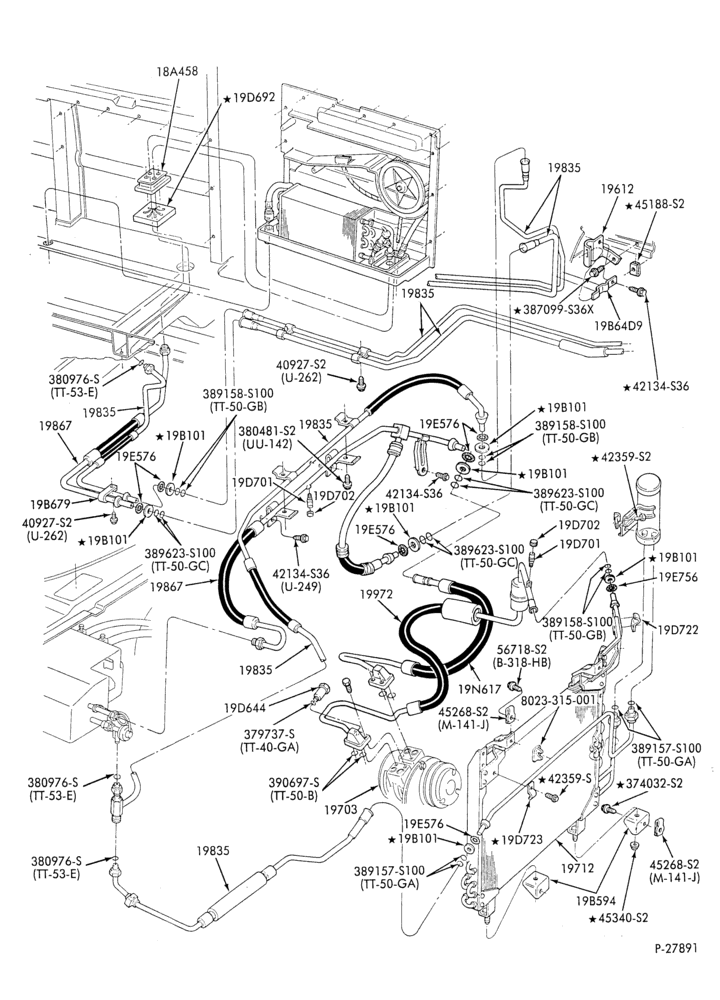 AC HOSES & TUBES-8 cyl. - 5.0L - w/aux. A/C-E