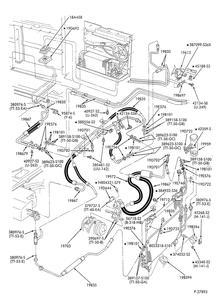 AC HOSES & TUBES-8 cyl. - 5.8L - w/aux. A/C-E