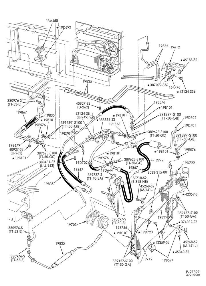 AC HOSES & TUBES-8 cyl. - 7.5L - w/aux. A/C-E
