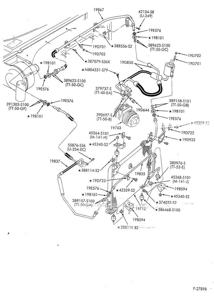 AC HOSES & TUBES-6 cyl. - 4.9L - w/o aux. A/C-E