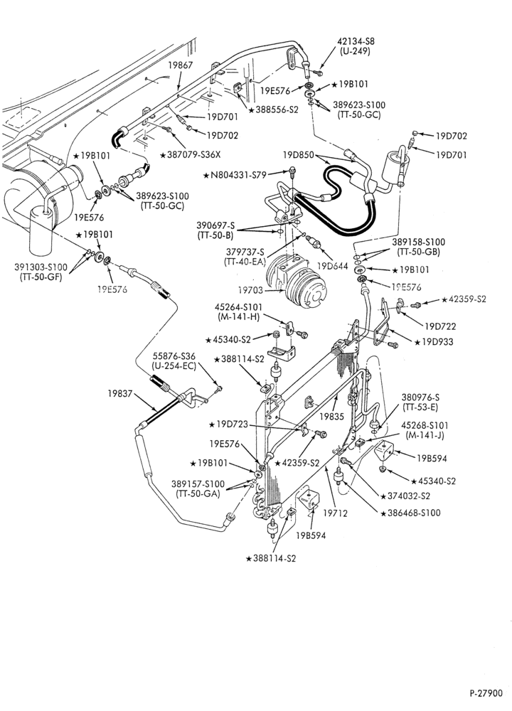 AC HOSES & TUBES-8 cyl. - 5.0L - w/o aux. A/C-E