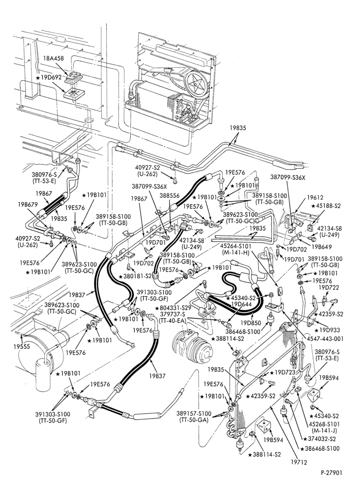 AC HOSES & TUBES-8 cyl. - 5.0L - w/aux. A/C-E