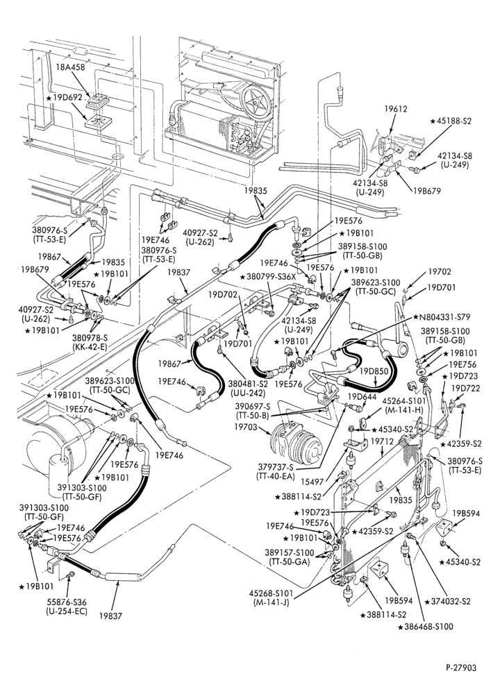 AC HOSES & TUBES-8 cyl. - 5.8L - w/aux. A/C-E
