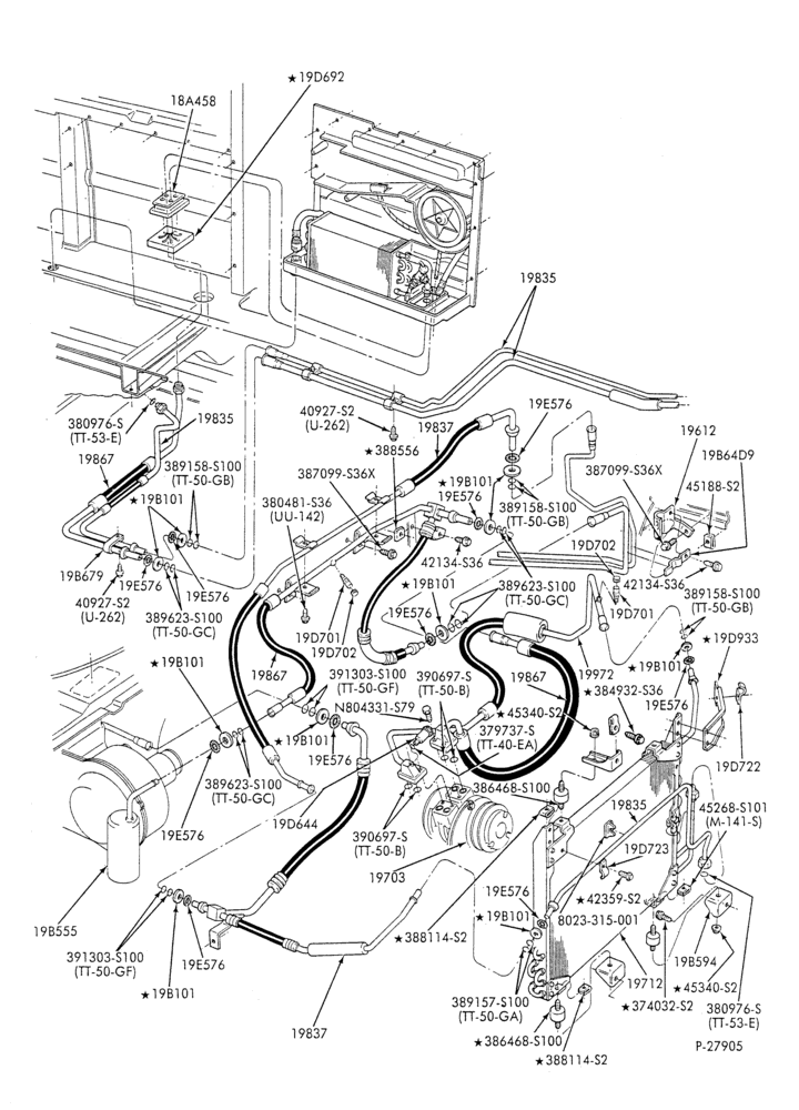 AC HOSES & TUBES-8 cyl. - 7.3L - w/aux. A/C-E