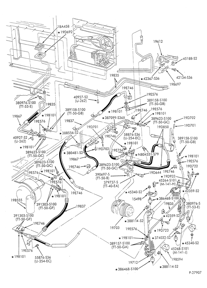 AC HOSES & TUBES-8 cyl. - 7.5L - w/aux. A/C-E