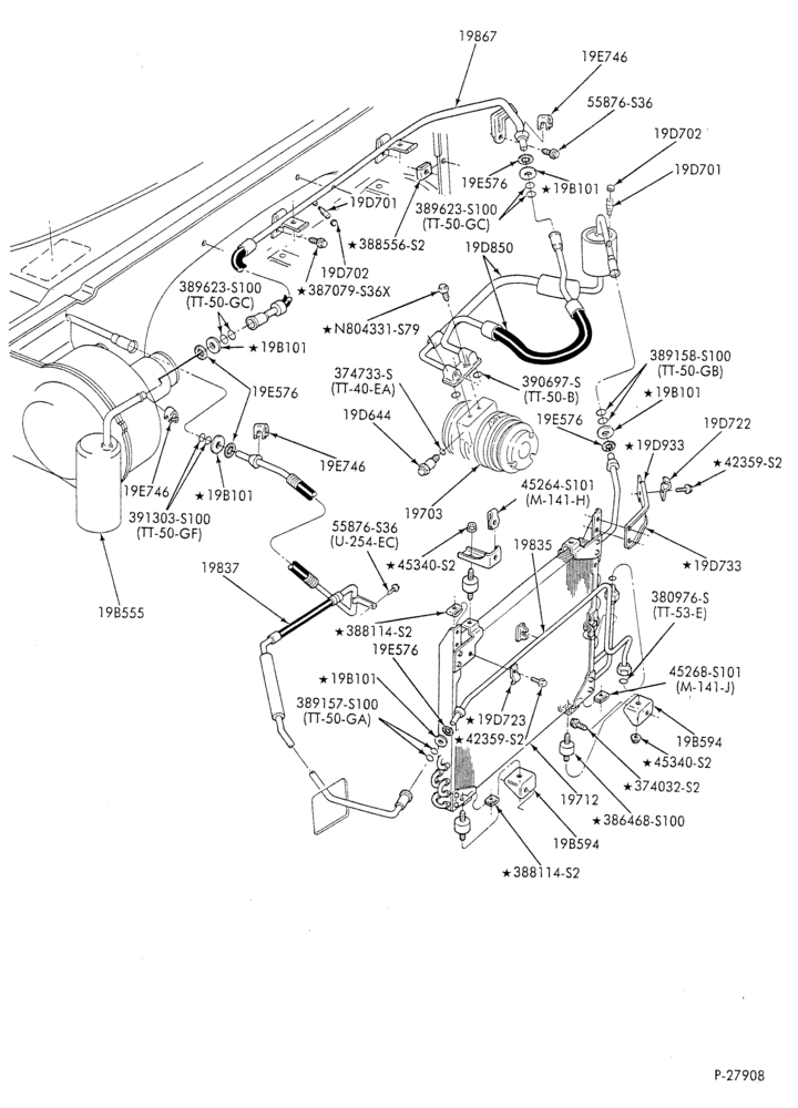 AC HOSES & TUBES-6 cyl. - 4.9L - w/o aux. A/C-E