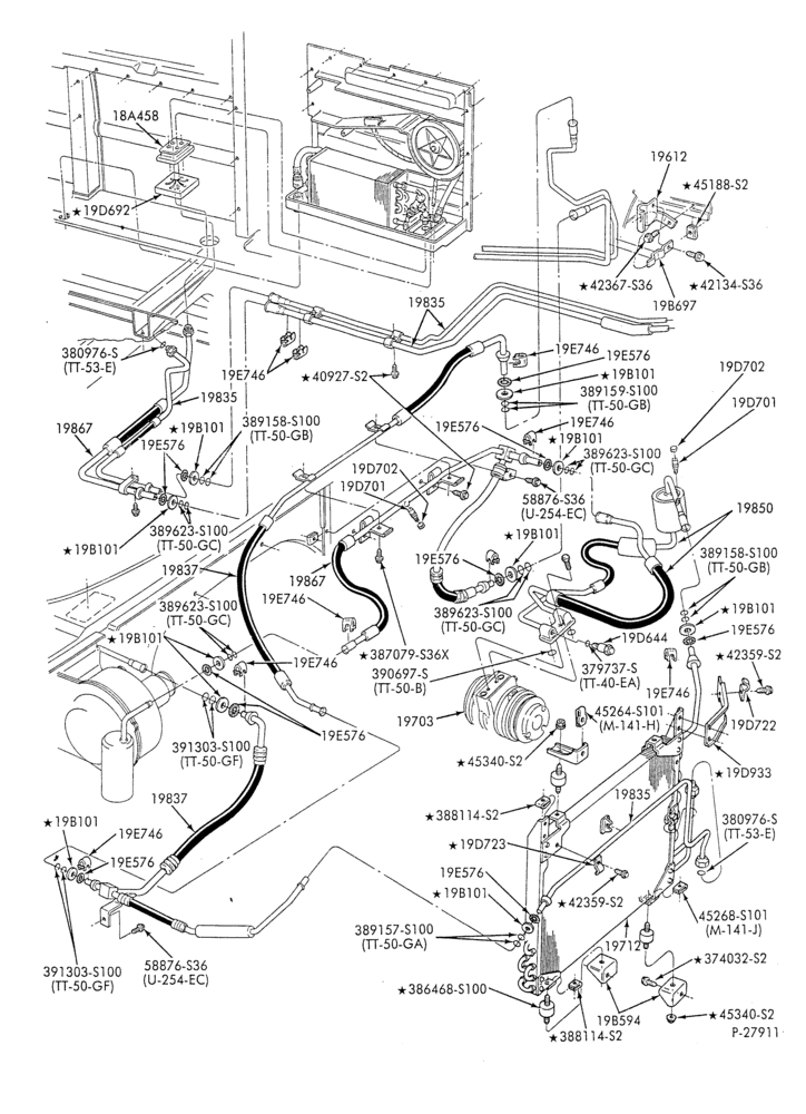 AC HOSES & TUBES-8 cyl. - 5.0L - w/aux. A/C-E