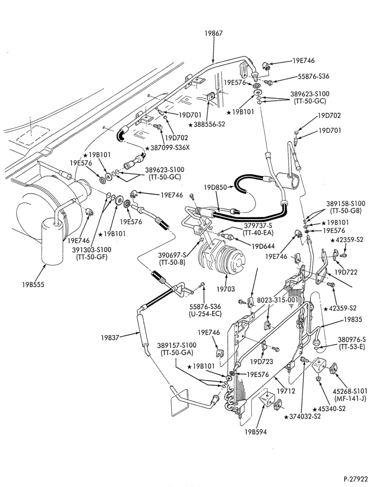 AIR CONDITIONING-Condenser & hoses - integral - 8 cyl. 5.8L - without aux. a/c-E150/350