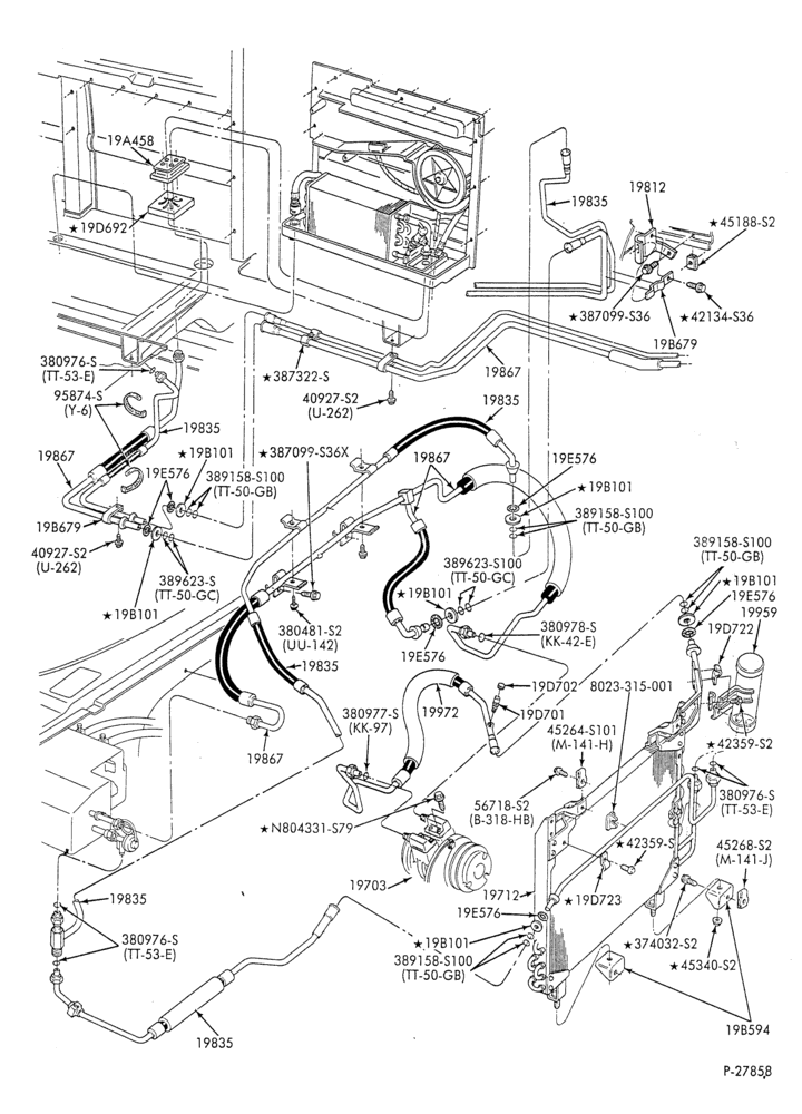 AC HOSES & TUBES-6 cyl. - 4.9L - w/aux. A/C-E