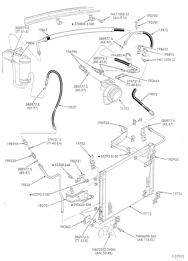 AC HOSES & TUBES-8 cyl. - 6.9L - w/o super cool - pre-charged-F & U - Page B