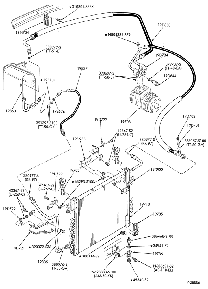 AC HOSES & TUBES-6 cyl. - 4.9L - in-plant charged-F & U