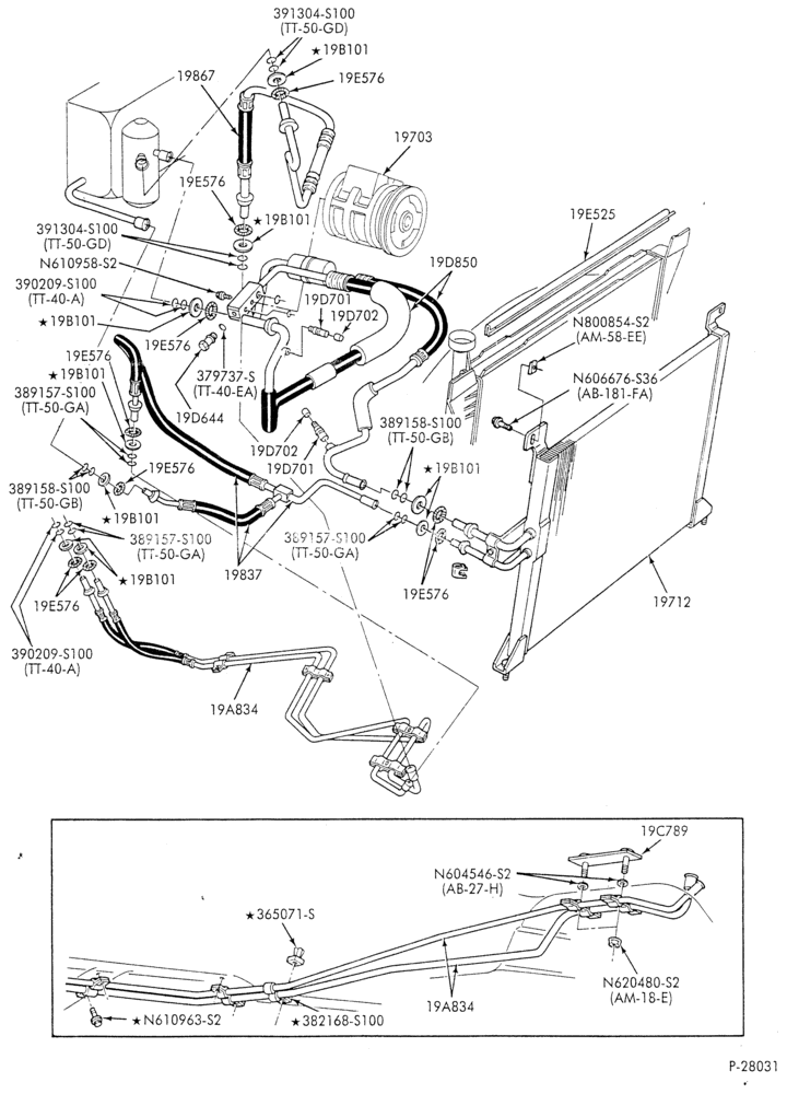 AC HOSES & TUBES-6 cyl. - 3.0L - w/aux. A/C-A