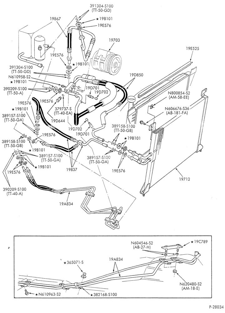 AC HOSES & TUBES-6 cyl. - 3.0L - w/aux. A/C-A