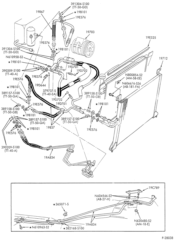 AC HOSES & TUBES-6 cyl. - 3.0L - w/aux. A/C-A