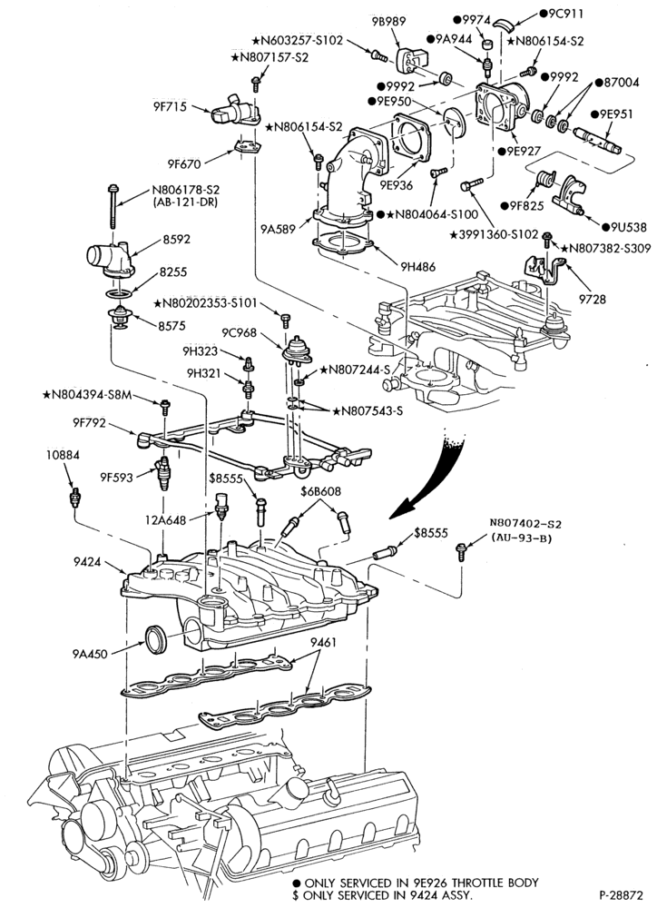 93 - 8 CYL. 4.6L-Fuel injection manifold, injectors, valves & wiring