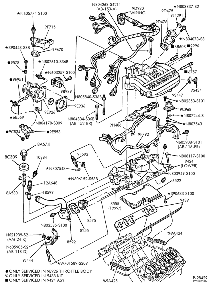 93 - 6 CYL. 3.8L-Fuel injection manifold, injectors, valves and wiring