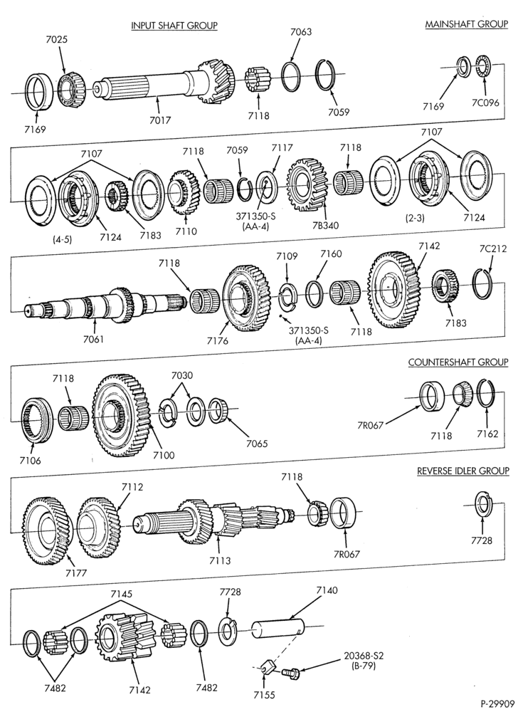 70.5 - INTERNAL PARTS-TRANSMISSION (MAIN) - 5 speed - Fuller FS-5205-CASE - Page B-F650/750