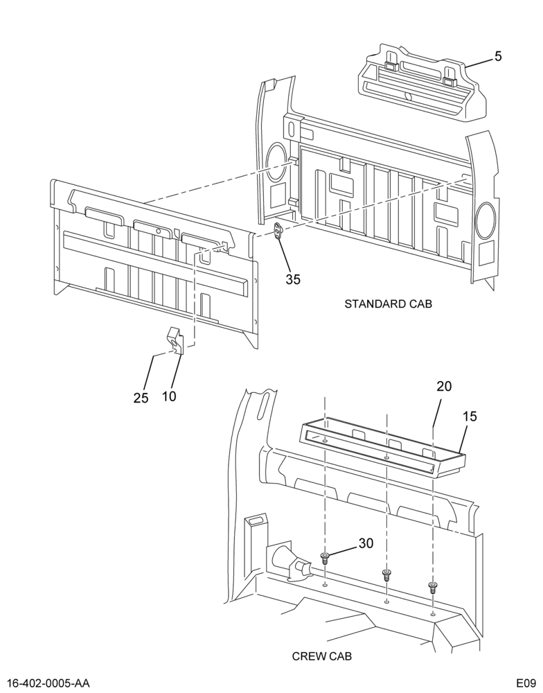 PACKAGE TRAY INSTL; STD / CREW CAB