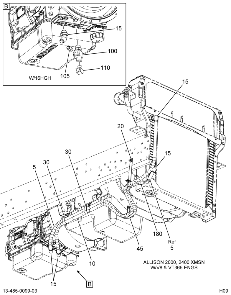 XMSN OIL COOLER HOSING INSTL; ALLISON LCT, V8 ENG 3/3