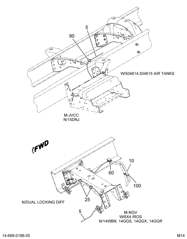 AXLE CONTROLS INSTL; DIFF LOCK TUBING W/4X2 SUSPENSIONS 5/5