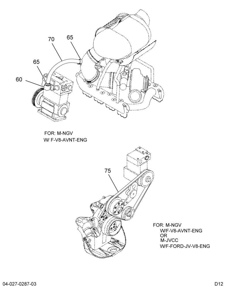 AIR COMPSR TUBING INSTL; W/BELT, V8 ENG 2/2
