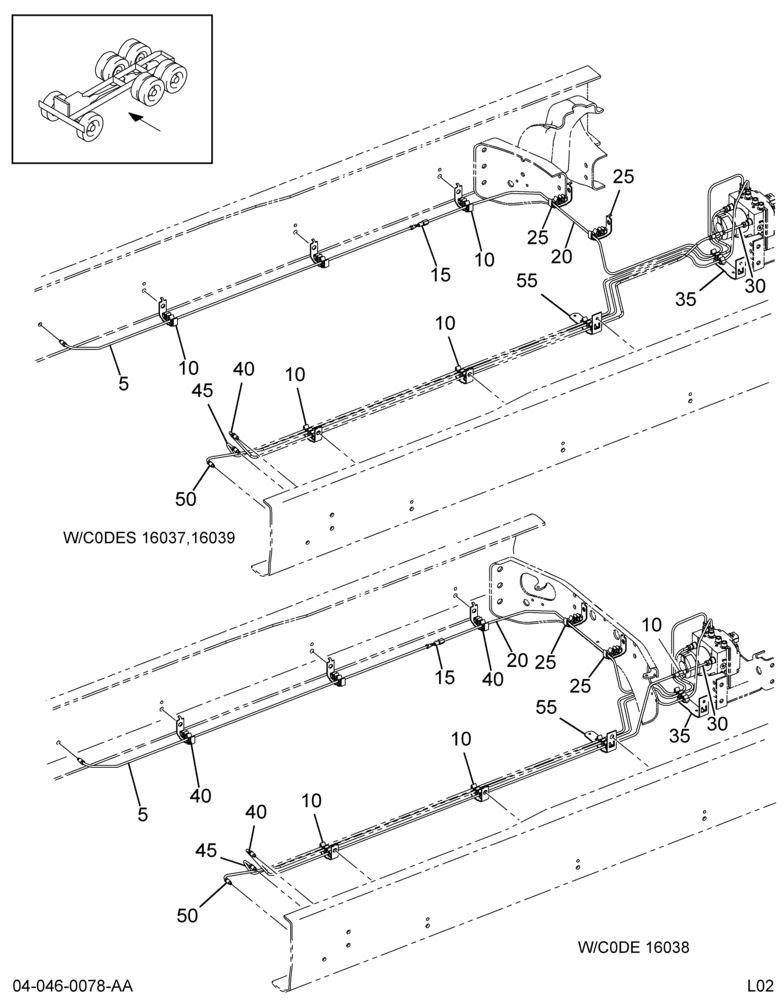 AIR BRK TUBING INSTL; FRONT,HYDRAULIC, W/CREW & CONV CABS