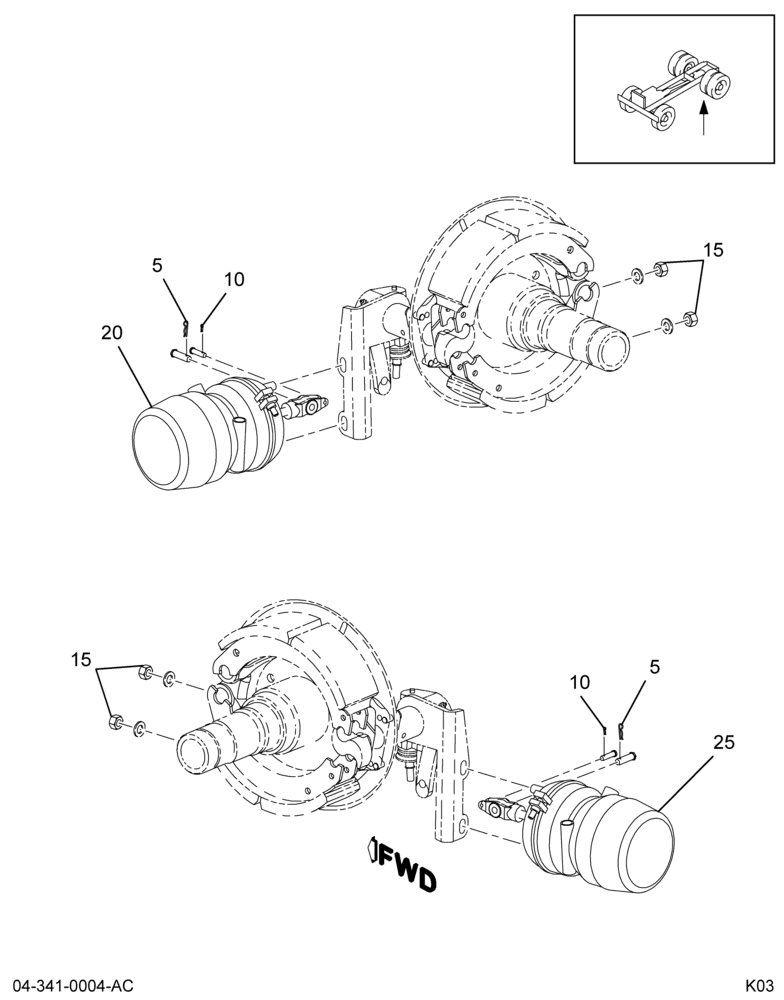 BRK CHAMBER INSTL; RR AXLE,MGM,30/30",LONG STROKE