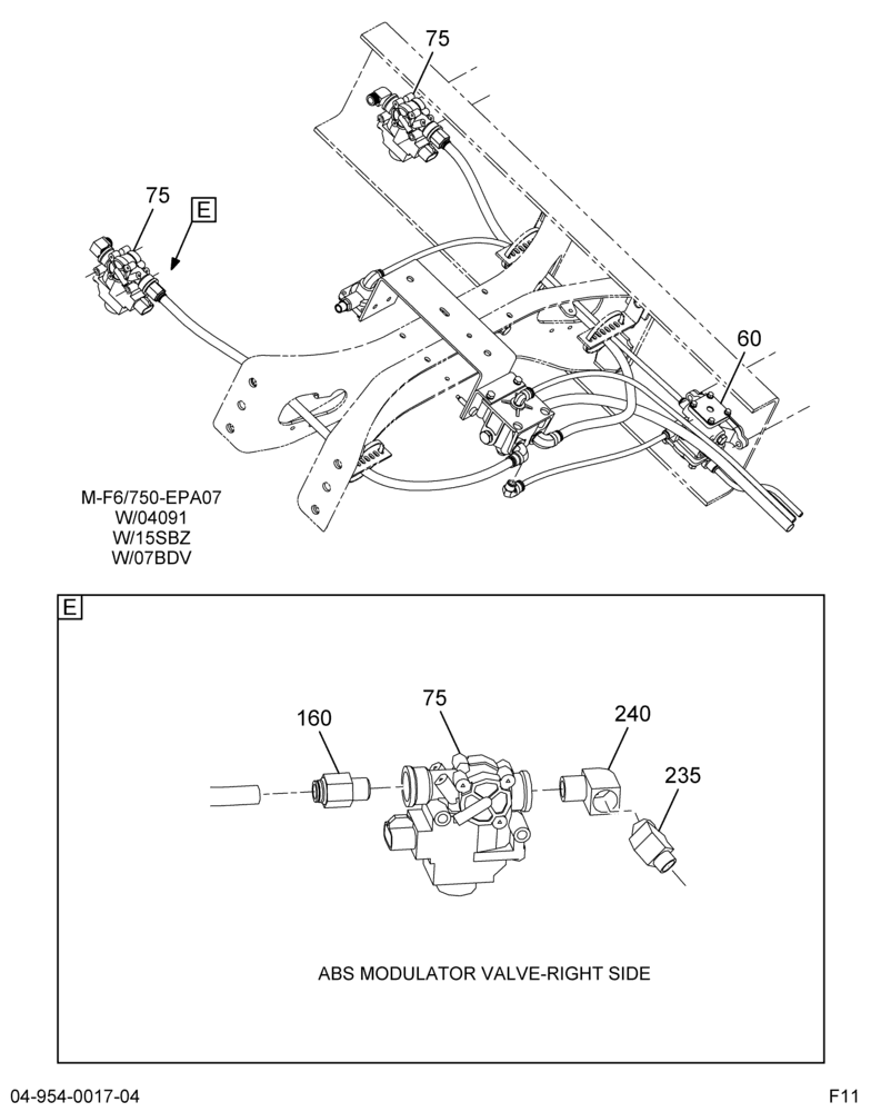 BRAKE VALVE INSTL; RR, 4X2, W/TRUCK OR TRACTOR BRAKES 4/4