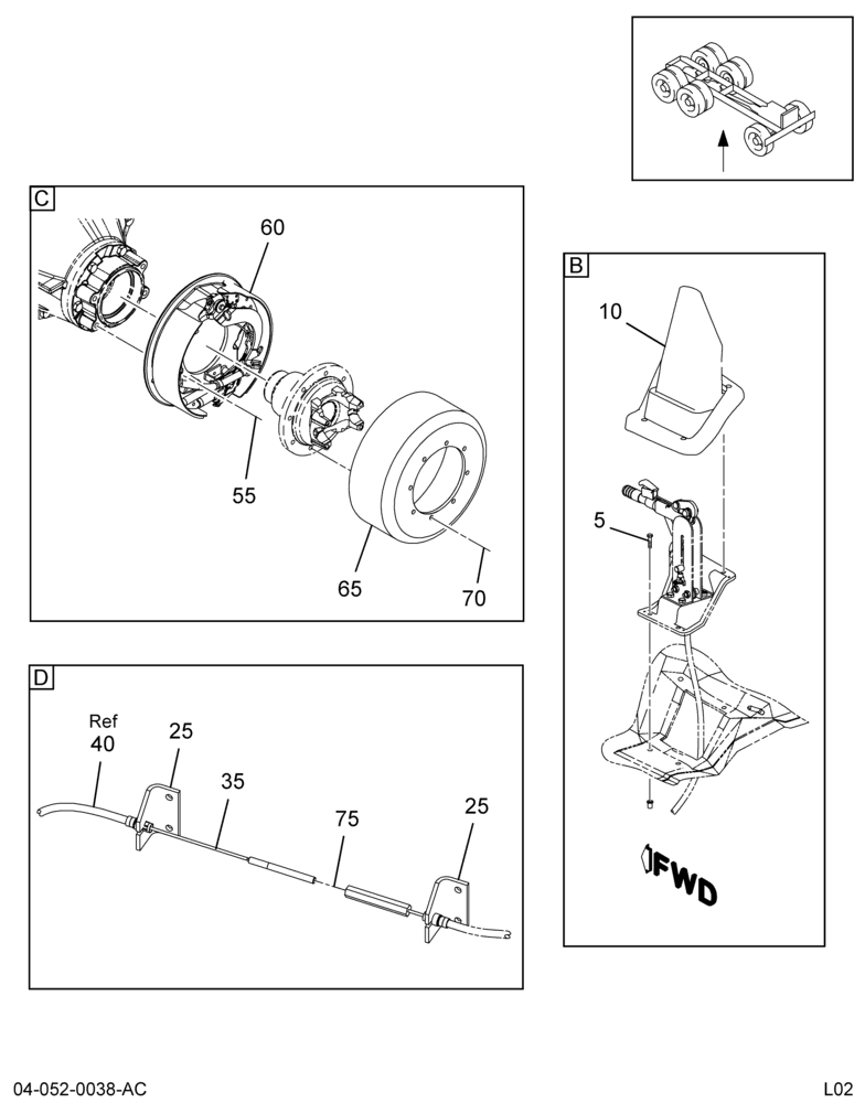 PARKING BRAKE INSTL; 12X3 DLM, MANUAL, W/LEVER & HYD ABS 4/4