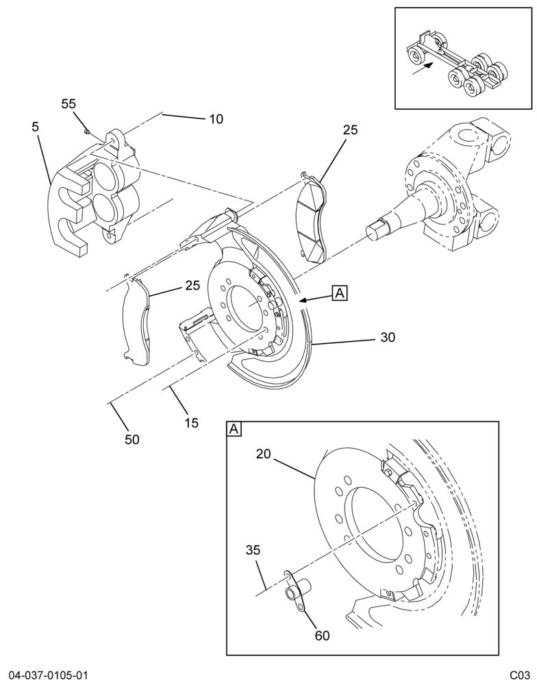 FRT BRAKE INSTL; HYD DISC, 2.6" DIA, DUAL PISTONS