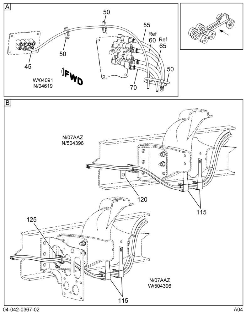 AIR BRK TUBING INSTL; CTR SECT, W/RSM BOC TANK 2/2