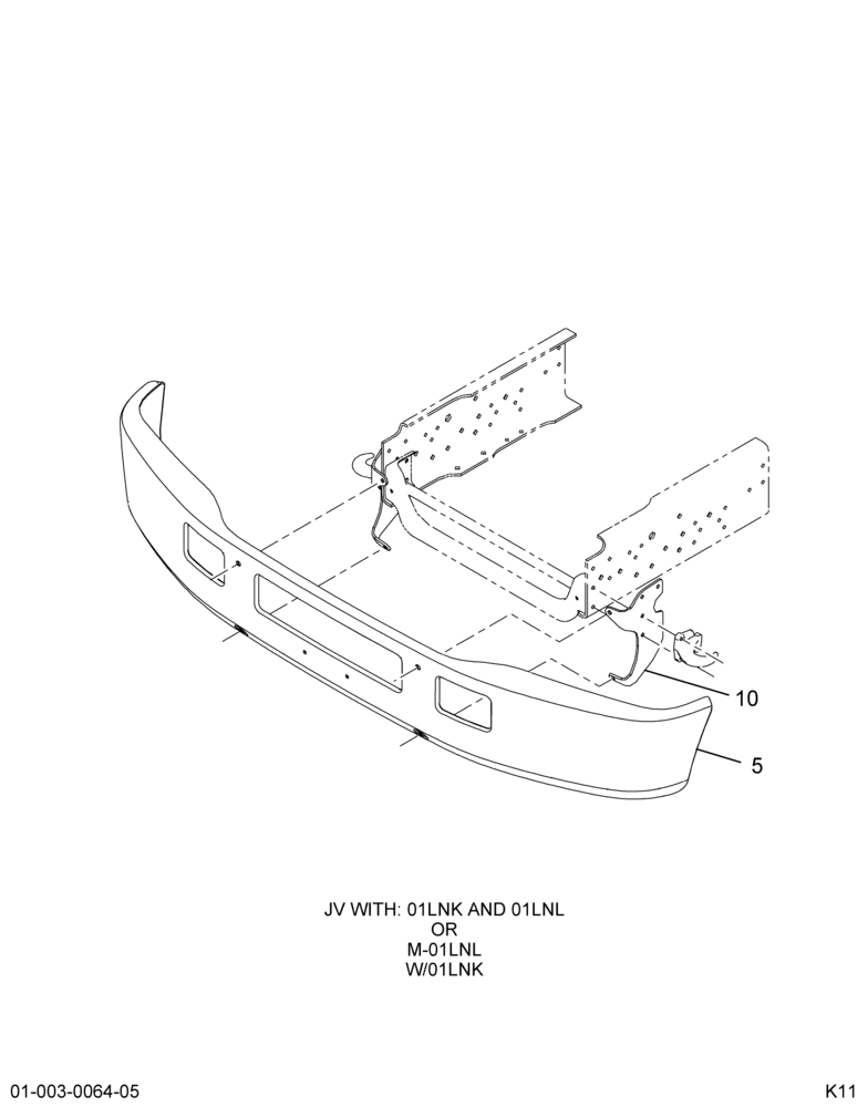 FRT BUMPER INSTL; 20" BOLT-ON EXTD RAIL; W/FULL WIDTH 2/2