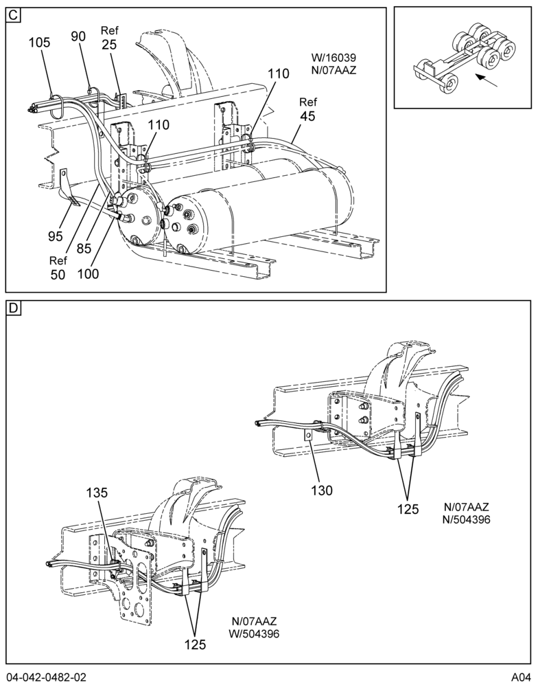 AIR BRK TUBING INSTL; CTR SECT,  W/LSM AIR TANK 2/2