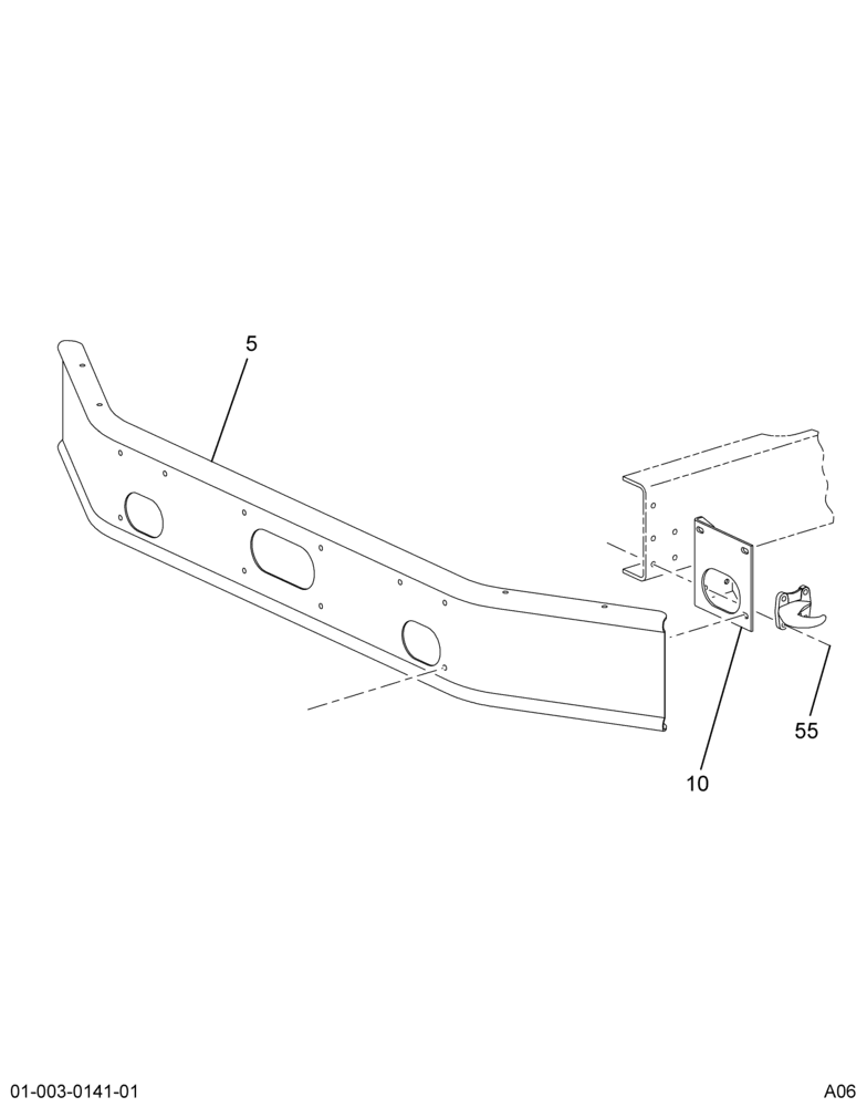 FRT BUMPER INSTL; 20" BOLT-ON EXTD RAIL; W/SWEPT BACK