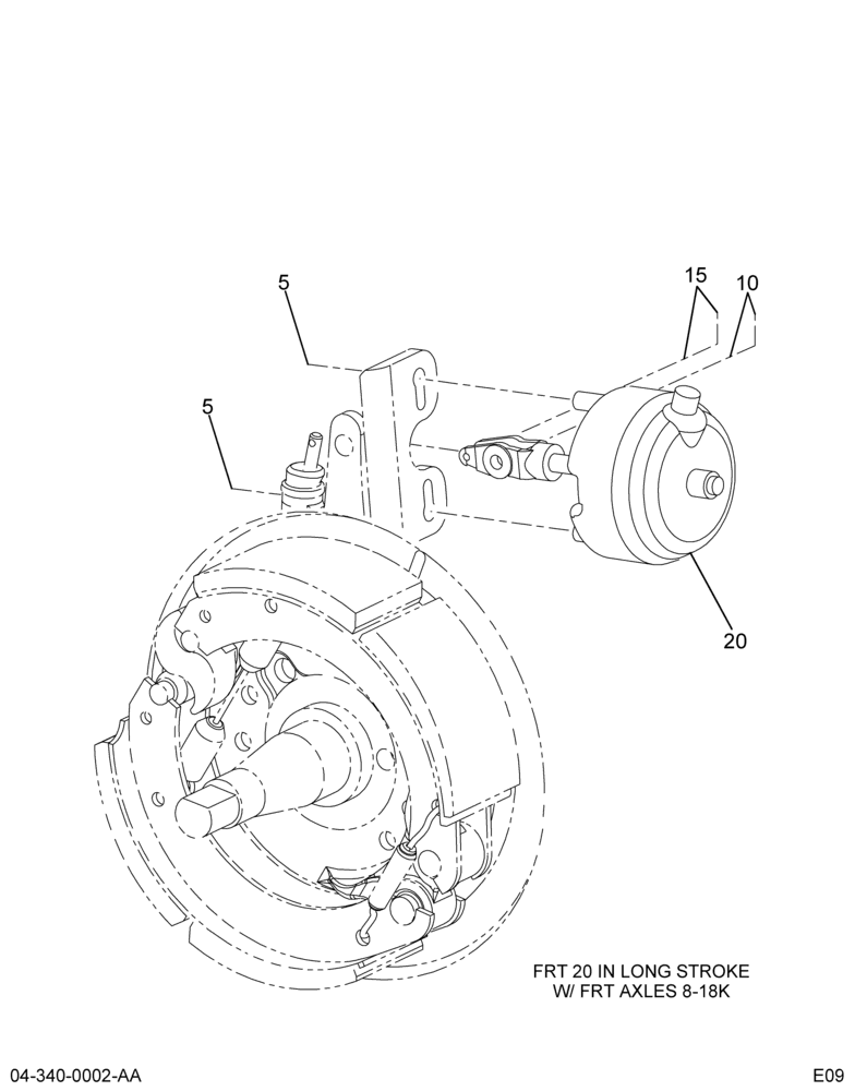 BRAKE CHAMBER INSTL; FRONT AXLE, 20" LONG STROKE
