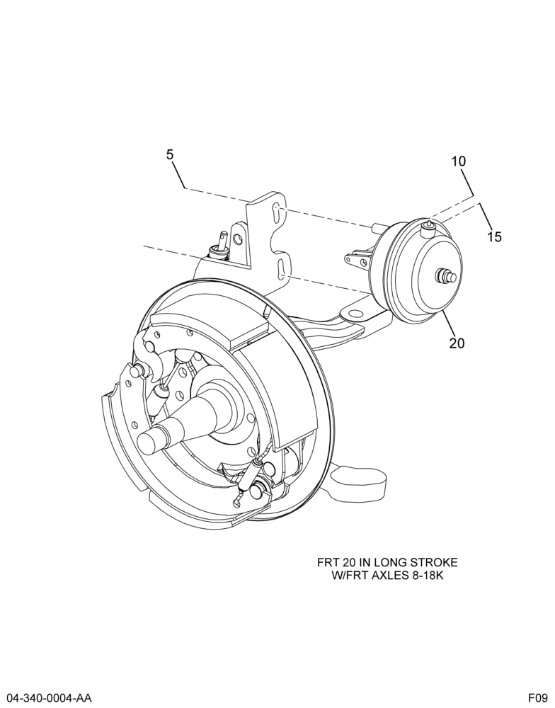 BRAKE CHAMBER INSTL; 20" LONG STROKE, FOR 8.5-13.2K AXLES