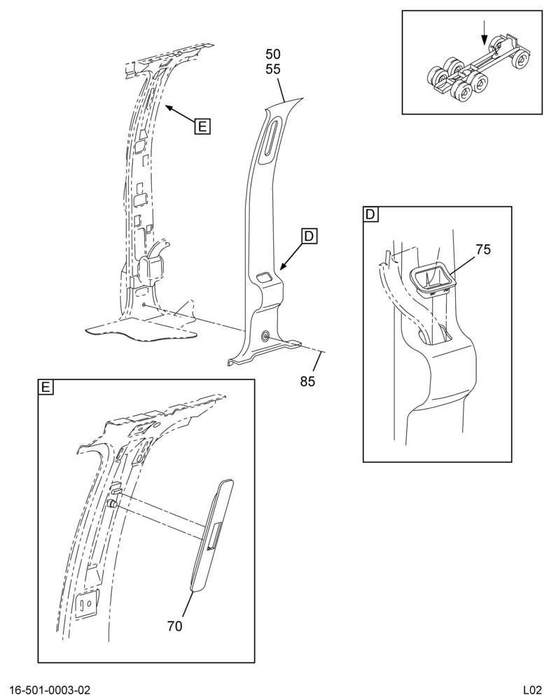 INTERIOR TRIM INSTL; B & C PILLAR 2/2