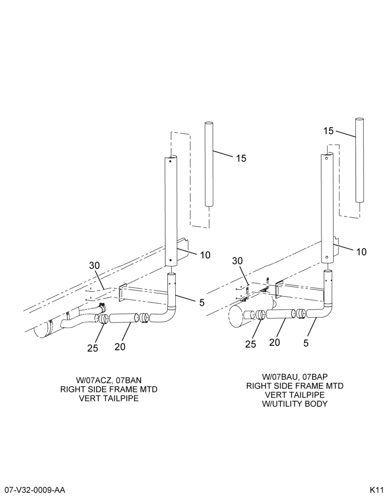 EXHAUST SYSTEM INSTL; VERT TAILPIPE, W/SUPPORT, RSM EXHAUST