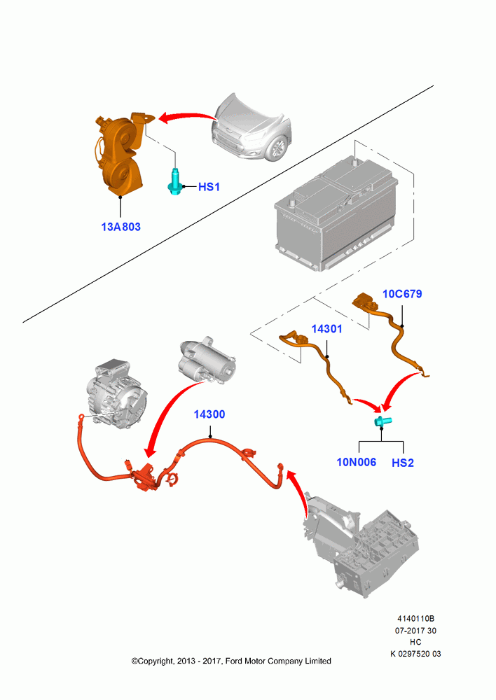 10B - Battery Cables and Horn, 2.5L Duratec (110kW/150PS), All Sigma 1.6L GTDI, 2.0L Duratec DI TIVCT (154PS); 30/SEP/2013